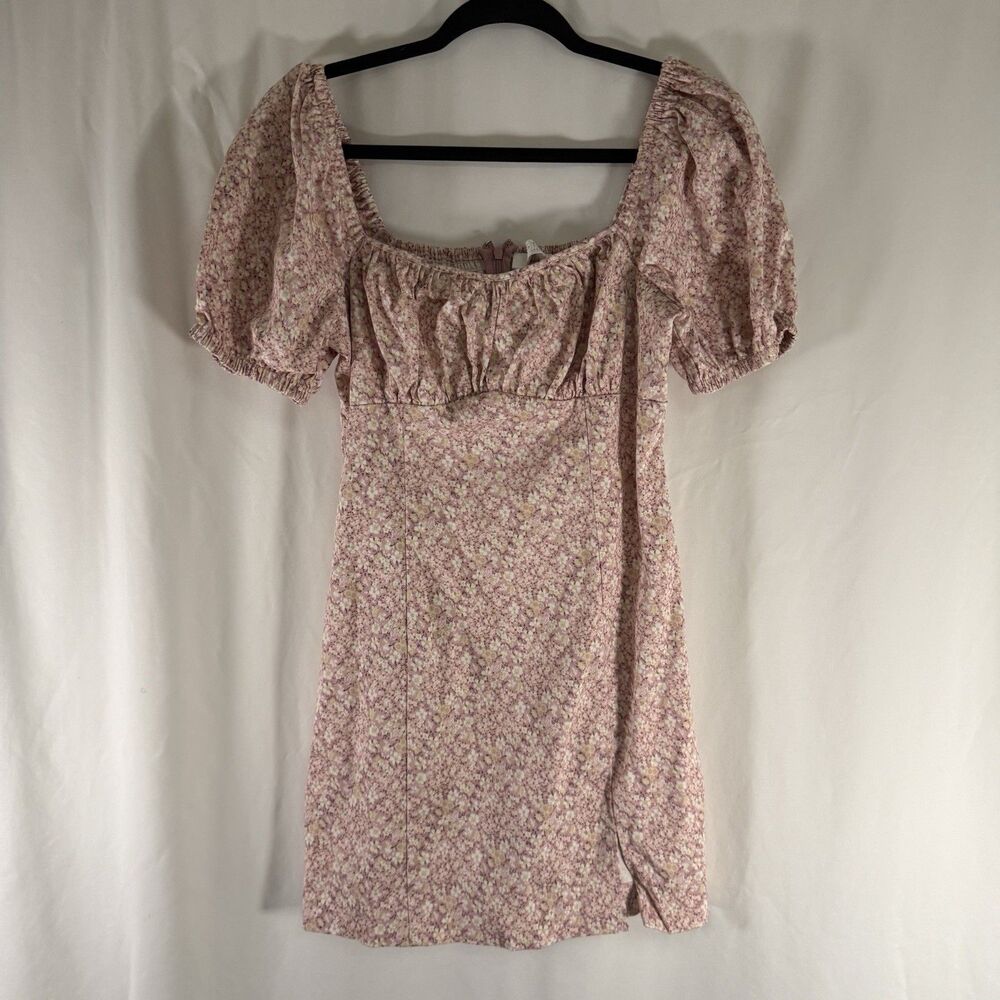 ASTR the Label Mini Dress Women's Large Pink Floral Short Sleeve Square Neck